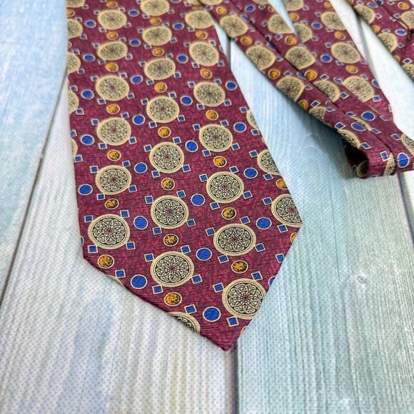 Valentino Cravatte Silk Necktie Tie Maroon Gold Blue Black Hand Made in Italy - Picture 2 of 8